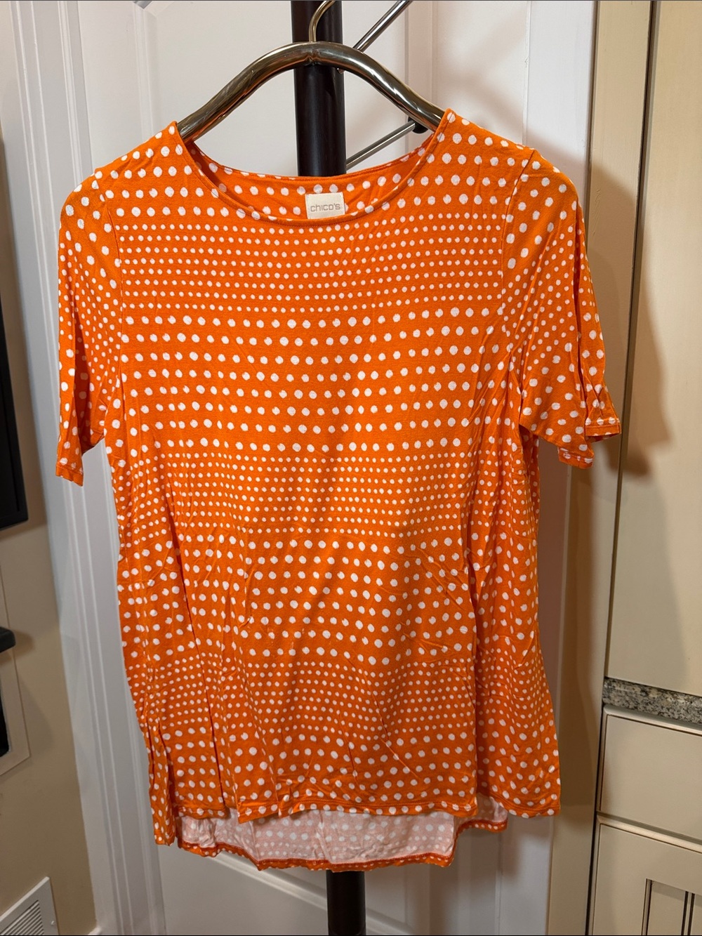 Chico's Orange and White Polka Dot Short Sleeve Tee